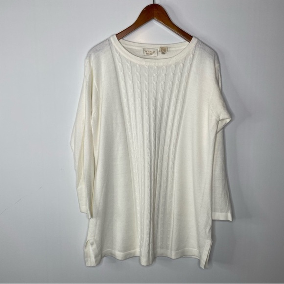 Victoria’s Secret Gold Label Cream Cable Knit Sweater Tunic Medium - Picture 1 of 4